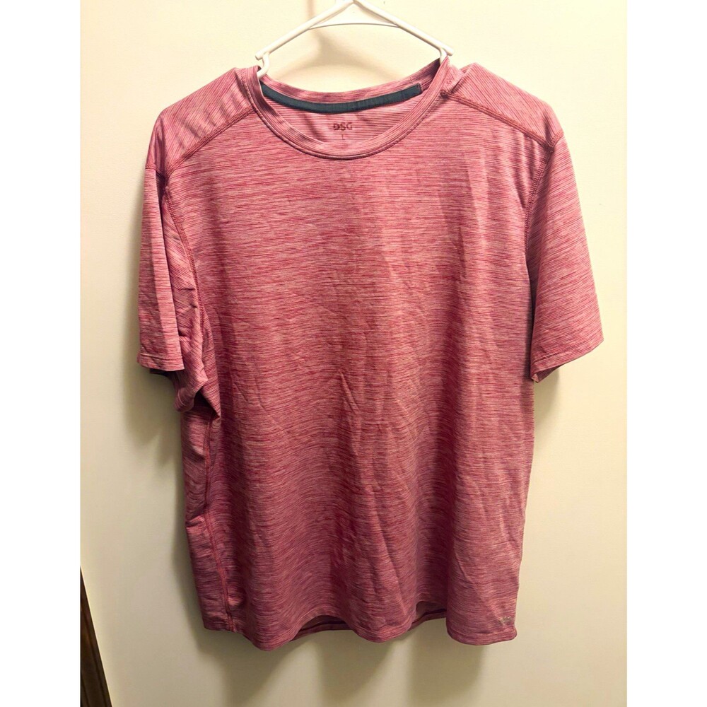 Men's L Pink Heathered Lightweight Polyester Blend Crew Neck Short Sleeve Tee